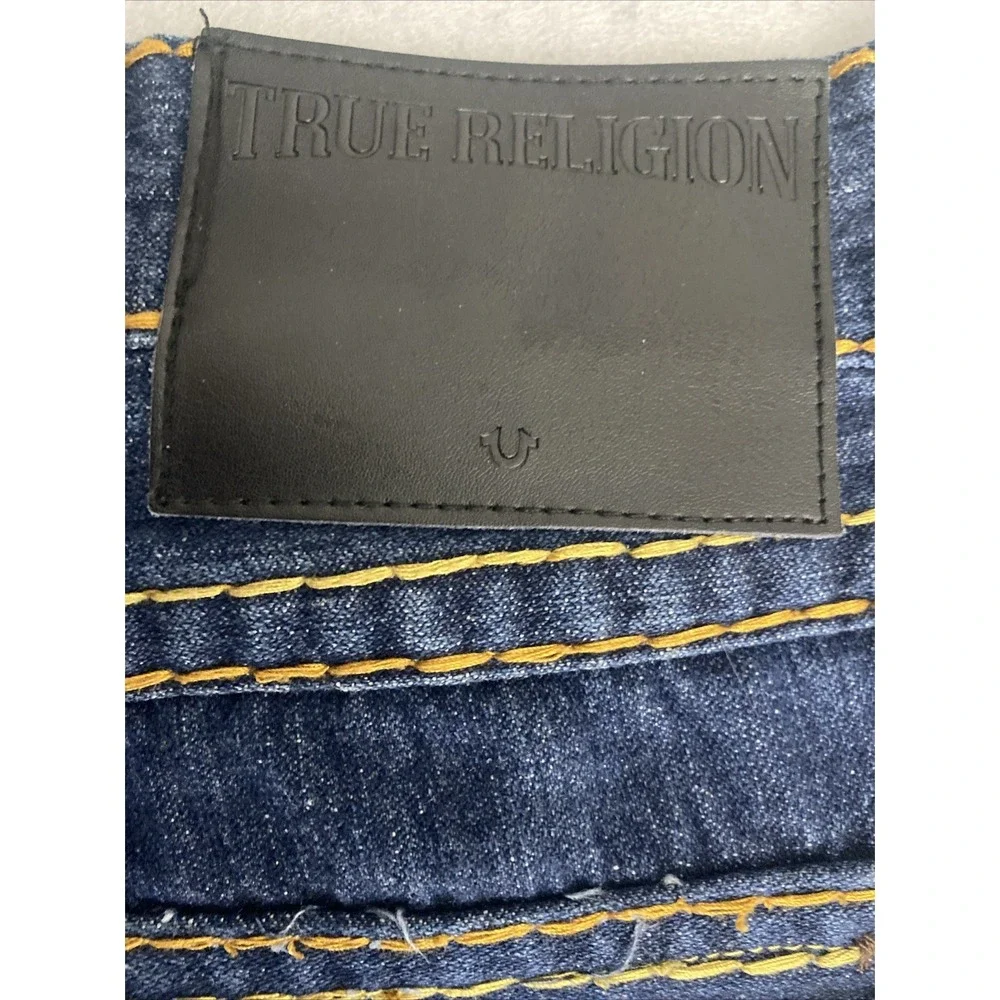 True Religion USA Men's Blue Denim Jeans Relaxed Straight 38x32 Thick Stitch